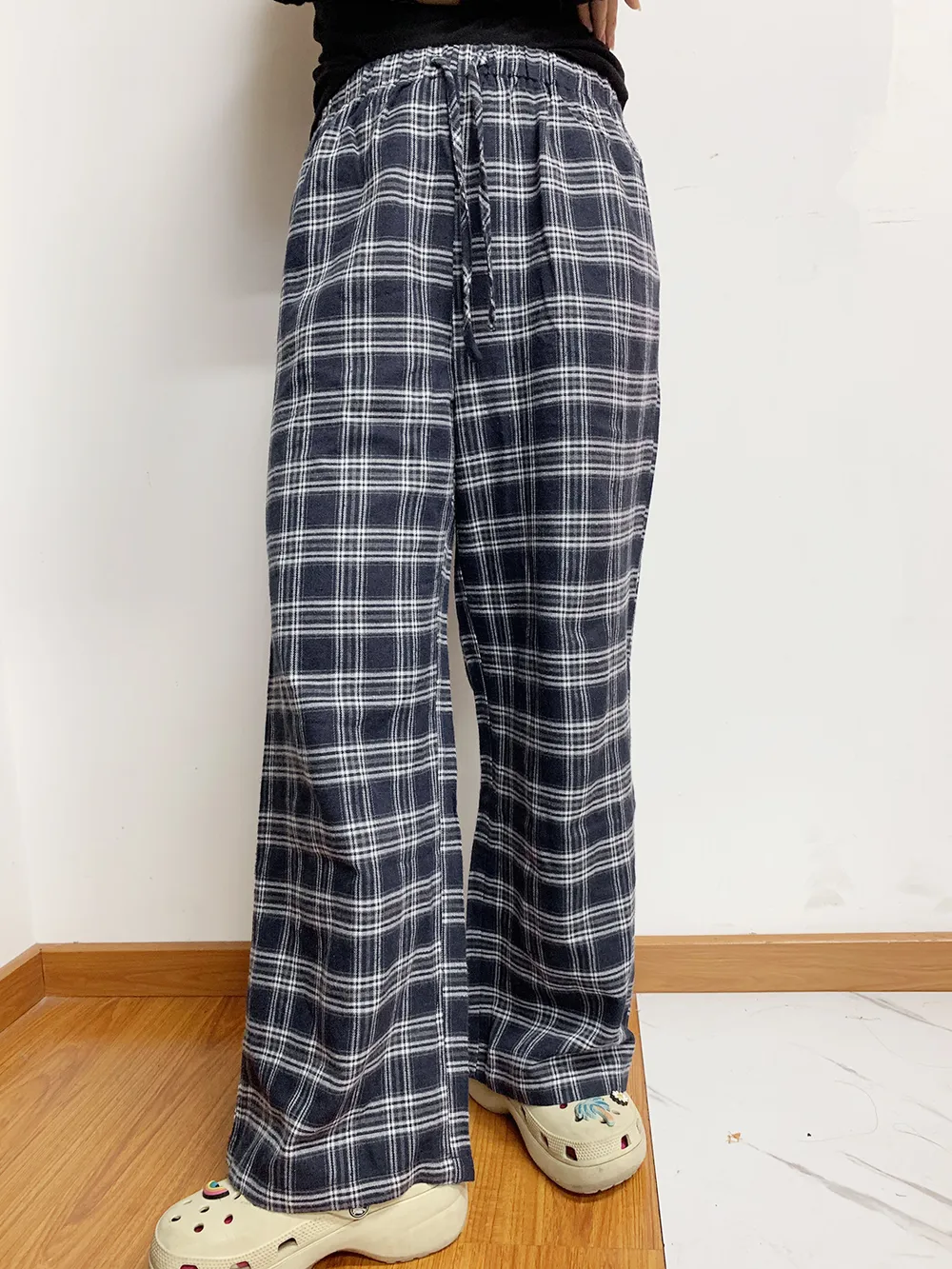 Plaid Drawstring Wide Leg Pants, image 4