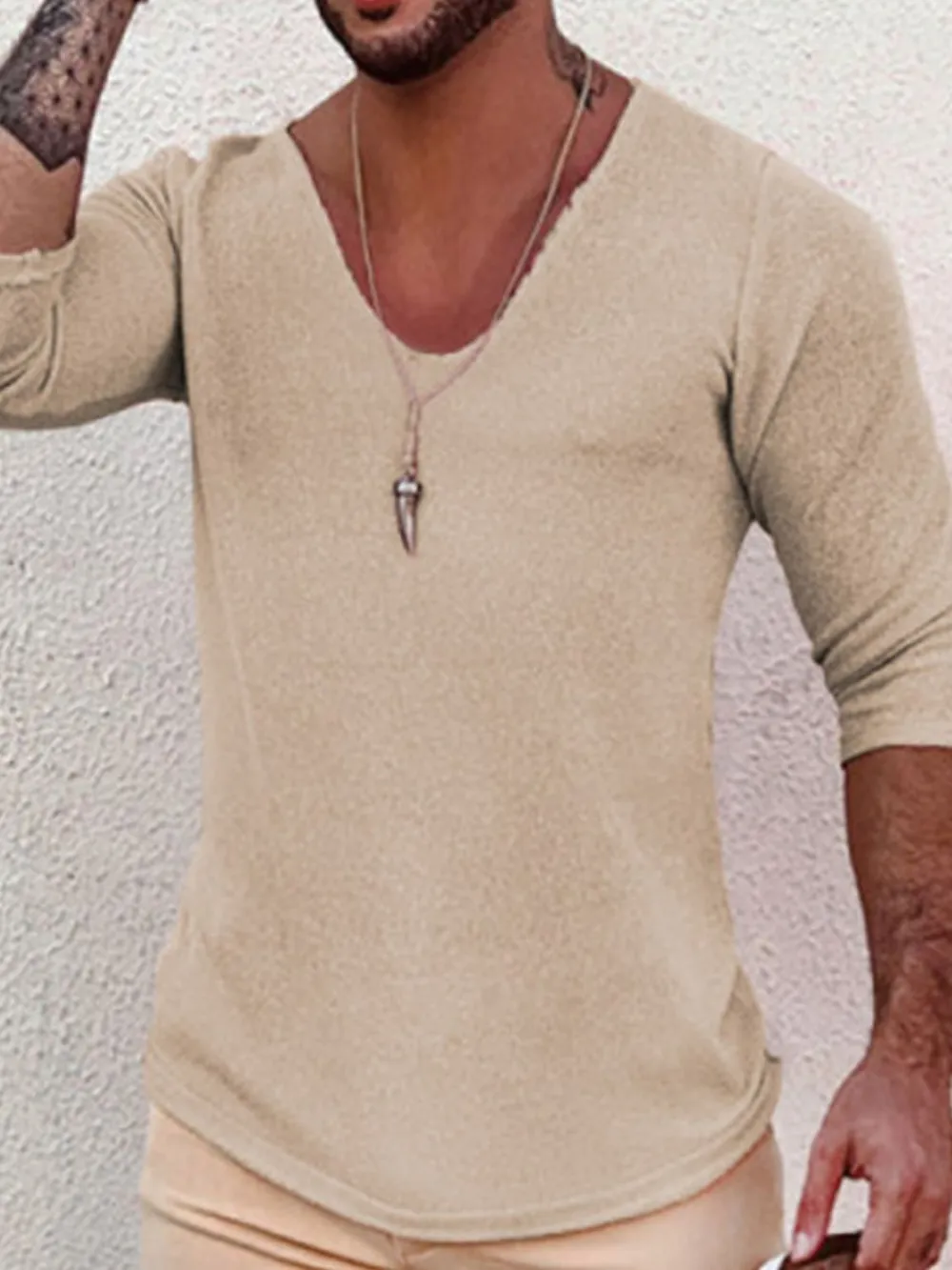 Men's Full Size V-Neck Long Sleeve T-Shirt Plus Size, image 4