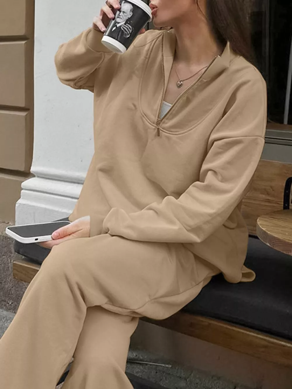 Quarter Zip Long Sleeve Top and Pants Set, image 7