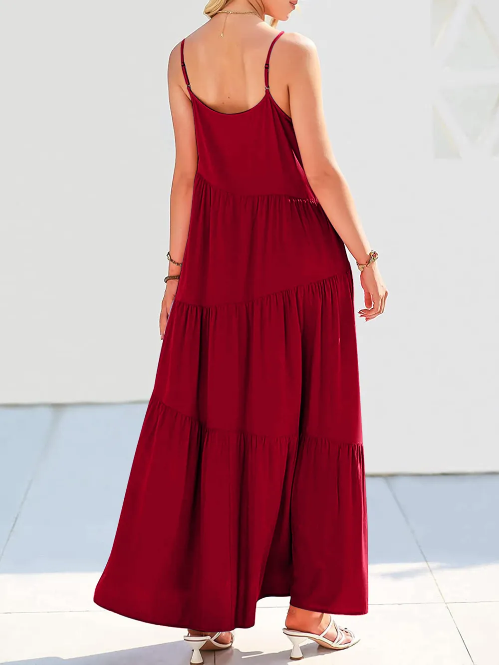 Full Size Ruched Tiered Spaghetti Strap Dress, image 7