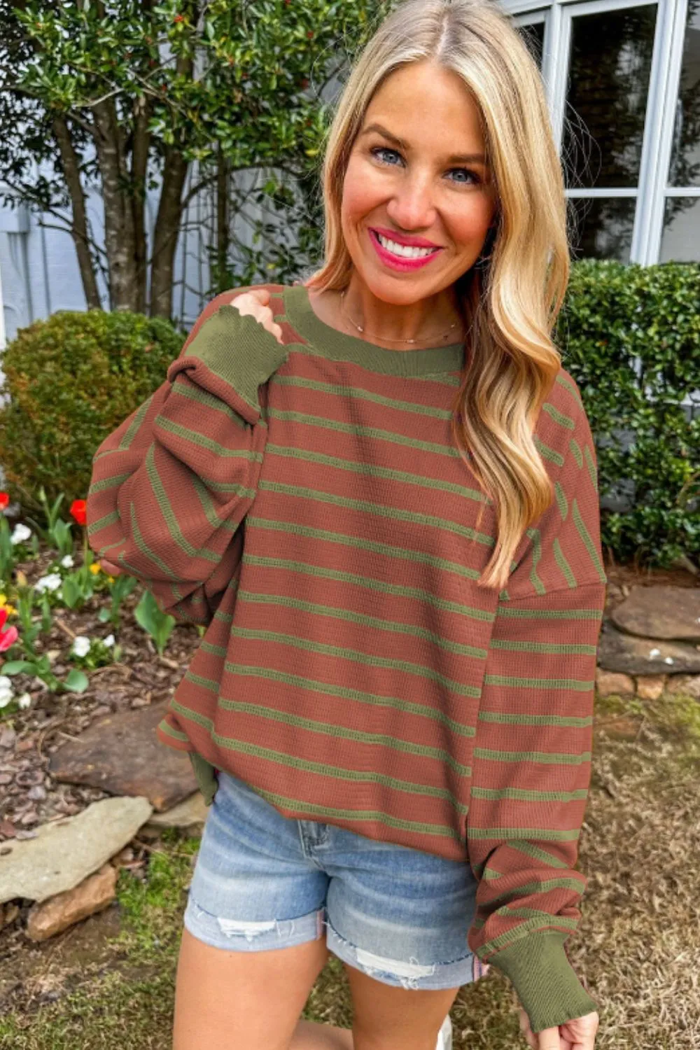 Striped Round Neck Long Sleeve Sweater, image 6