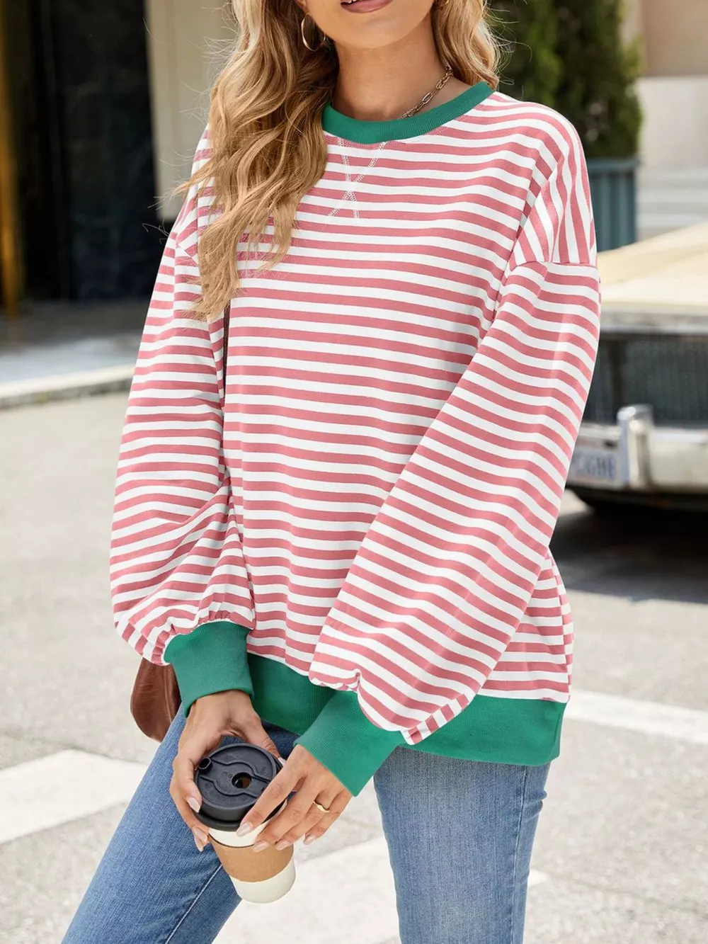 Striped Crew Neck Long Sleeve Sweatshirt, image 8