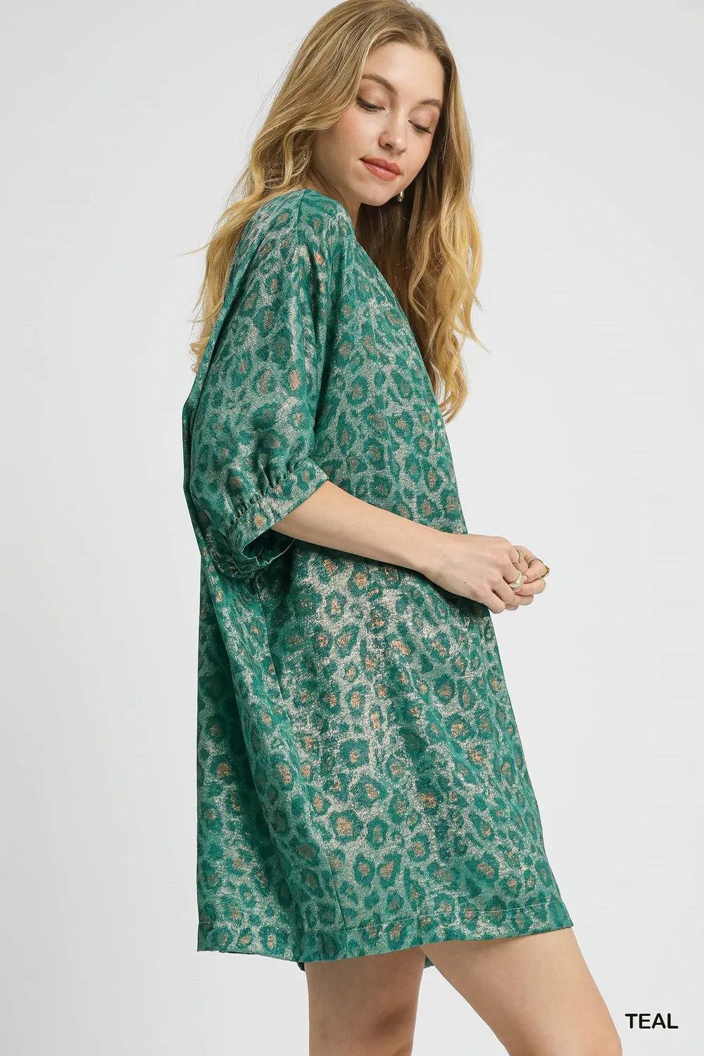 Metallic Leopard Print V-Neck Kimono Dress, image 2