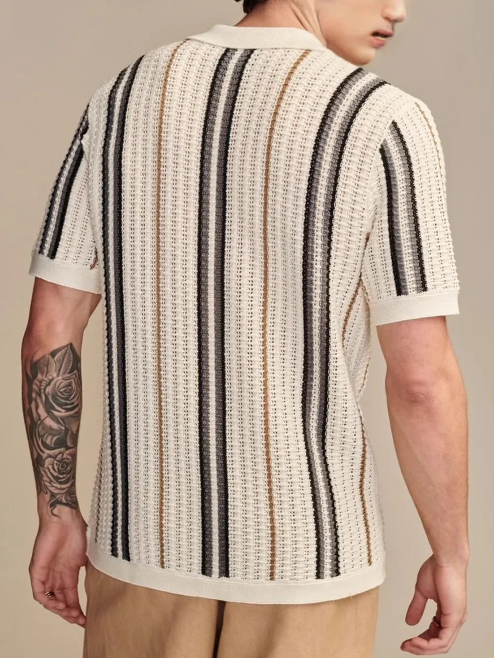 Men's Plus Size Striped Collared Neck Short Sleeve Shirt, image 4