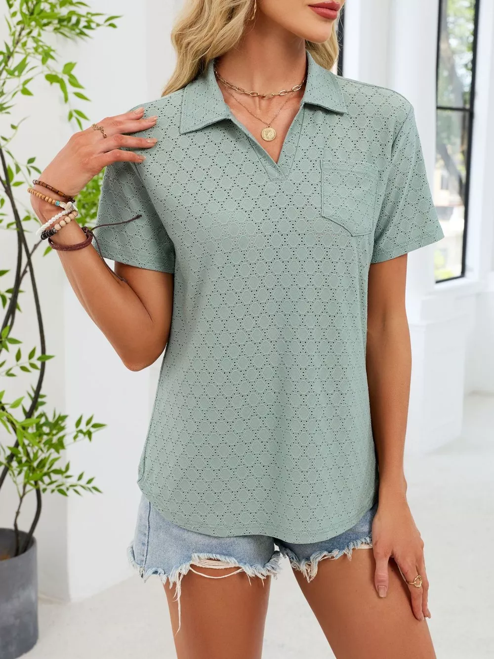 Eyelet Short Sleeve Blouse, image 9