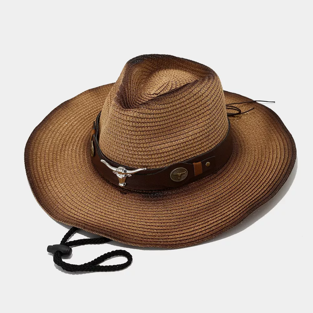 Bull Skull Straw Cowboy Hat, image 4