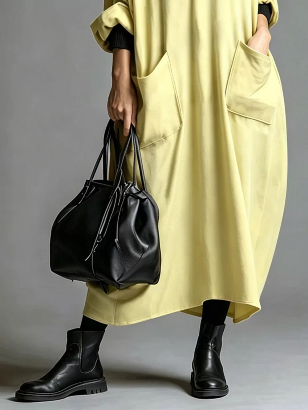Full Size Loose-Fit Mock Neck Midi Dress with Pockets Plus Size, image 28