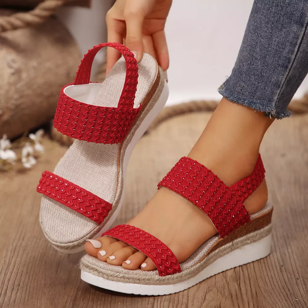 Woven Elastic Strap Wedge Sandals, image 5