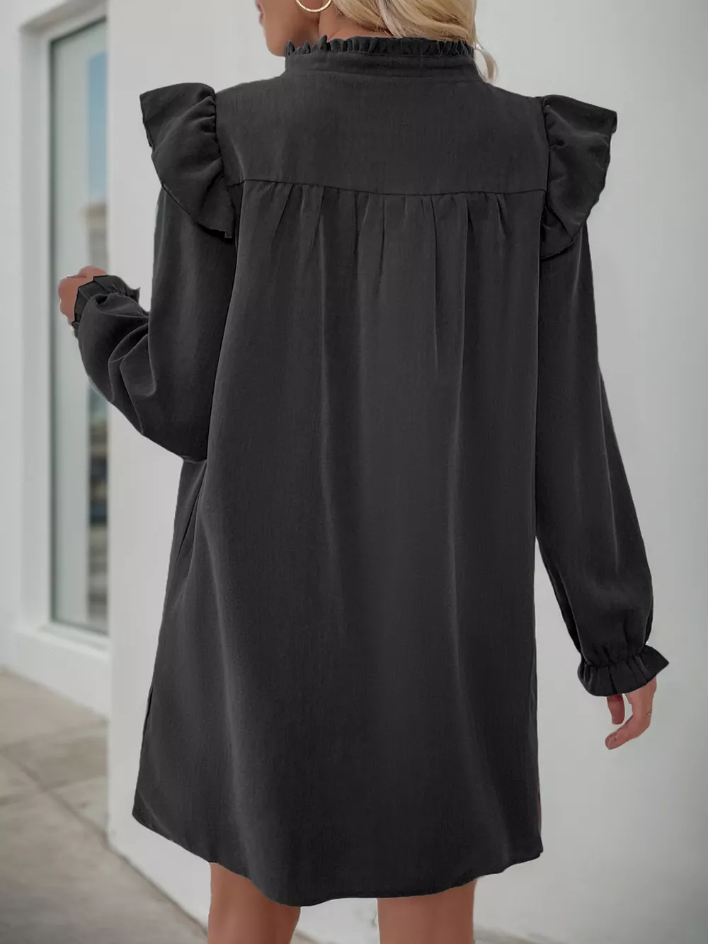 Ruffled Notched Flounce Sleeve Dress, image 5
