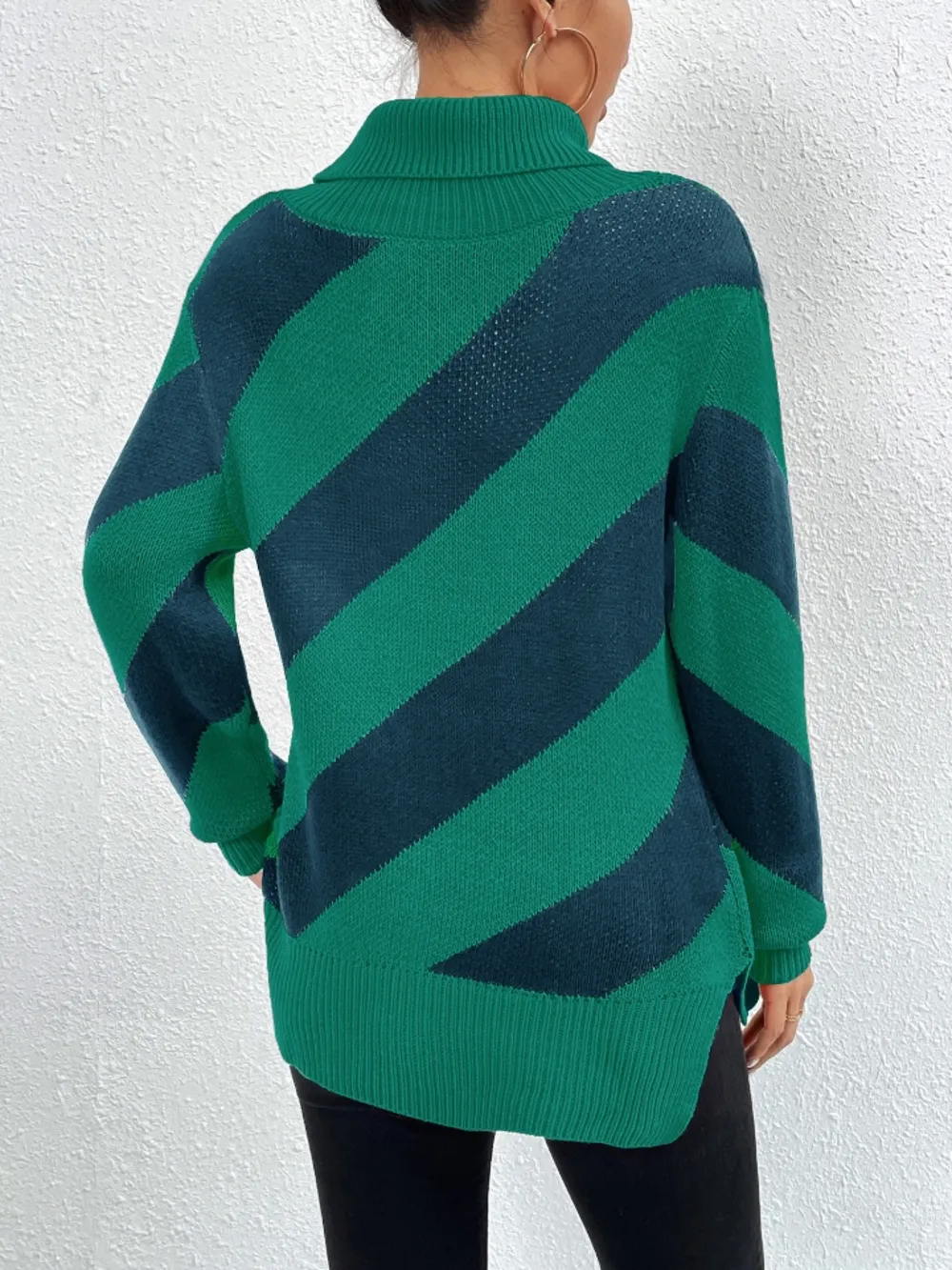 Striped Turtleneck Dropped Shoulder Sweater, image 10