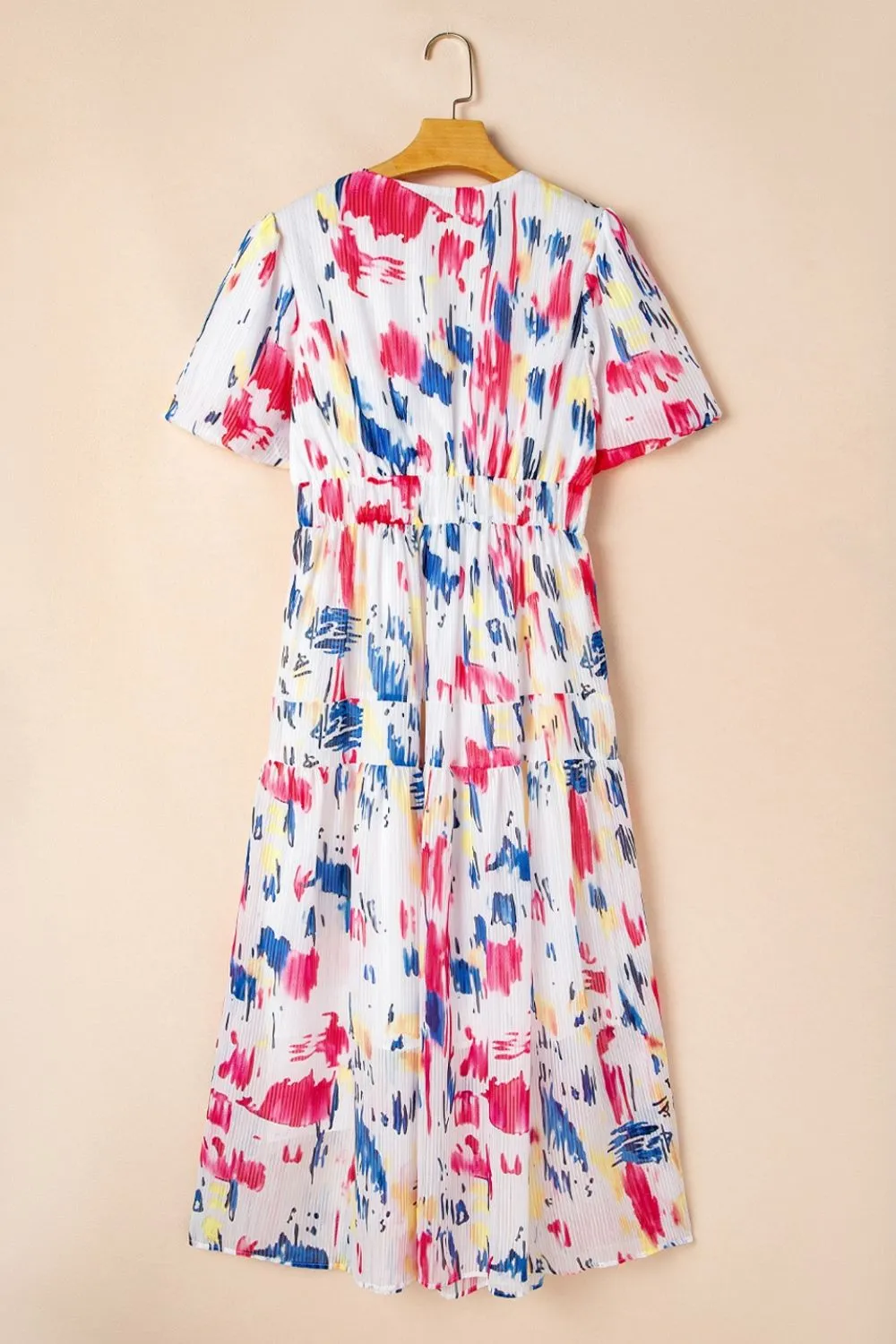 Abstract Print Short Puff Sleeve Tiered Maxi Dress, image 8