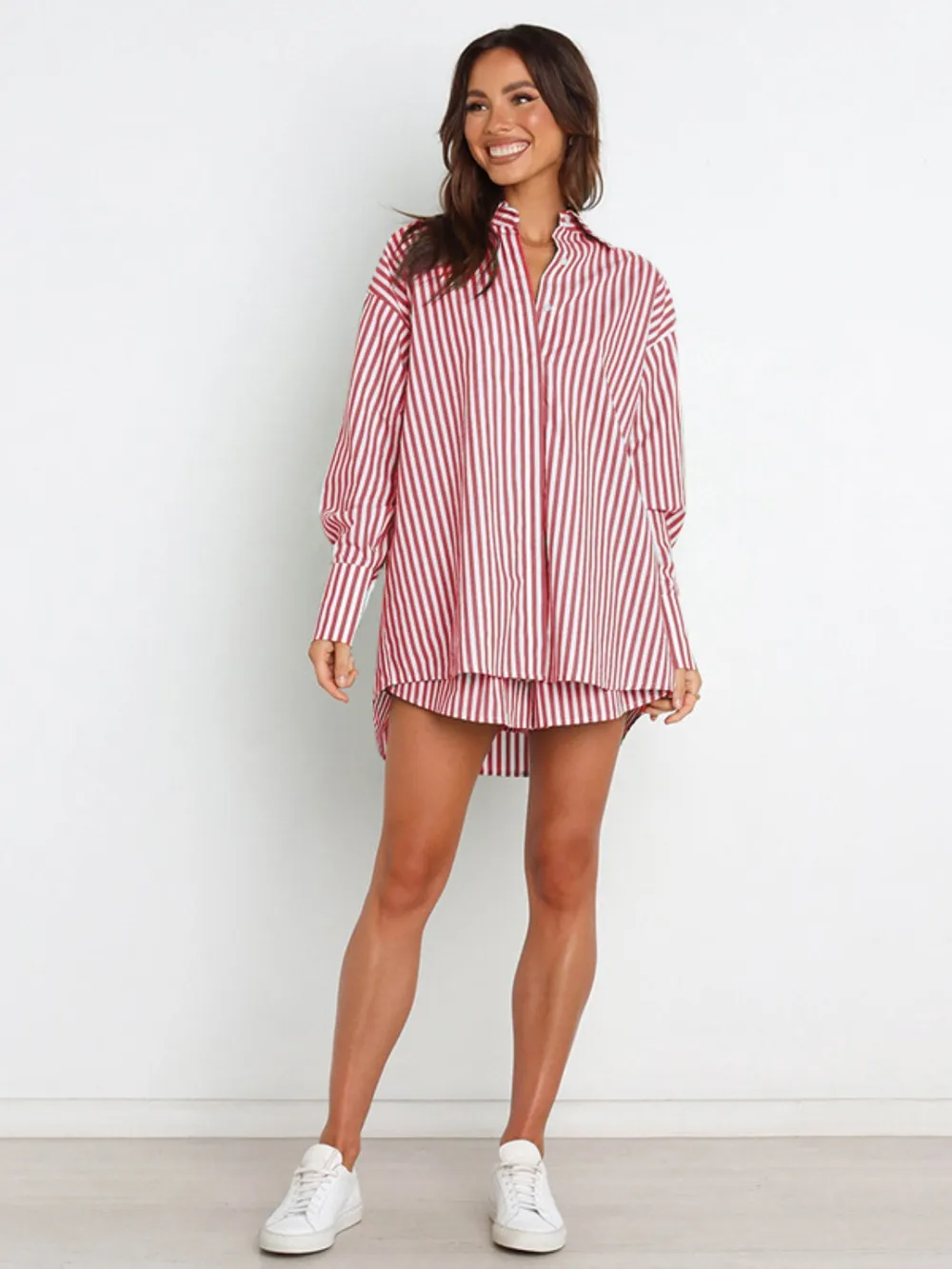 Striped Dropped Shoulder Shirt and Shorts Set, image 15