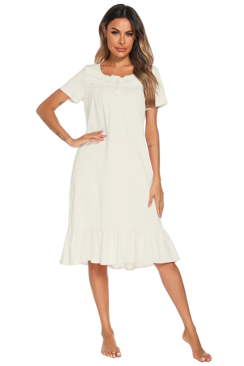Lace Detail Square Neck Lounge Dress, image 9