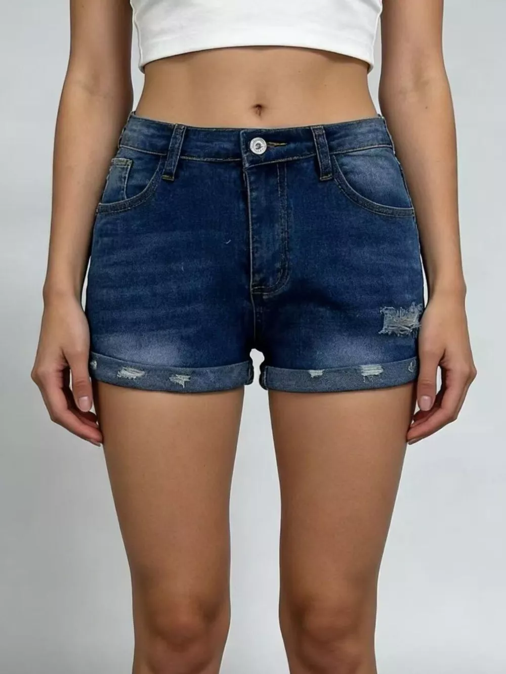 Distressed Denim Roll-Up Shorts, image 8