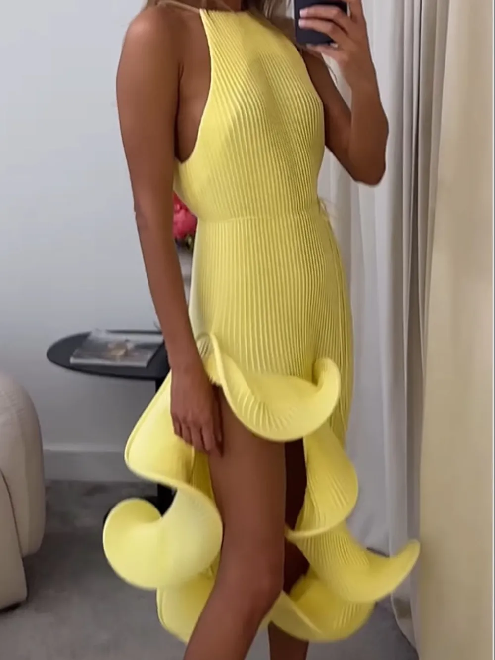 Ruffle Hem Ribbed Sleeveless Dress, image 4