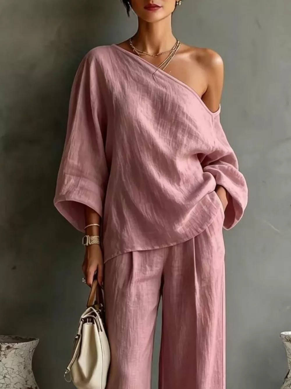 One Shoulder Top and Wide Leg Pants Set, image 11