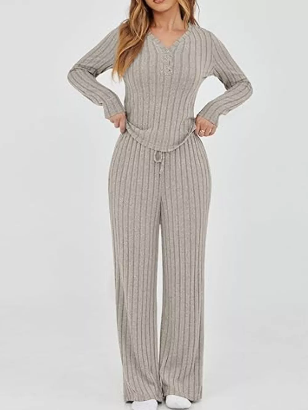 Ribbed Knit Long Sleeve Top and Pants Set, image 5
