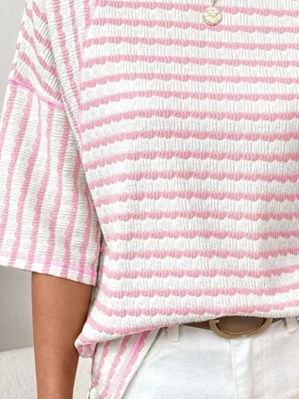 Casual Striped Raglan Sleeve Textured T-Shirt, image 9