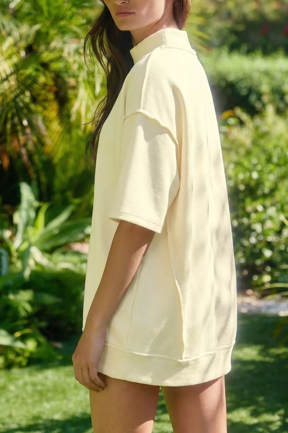 Relaxed Fit Mock Neck Top & Shorts Set, image 2