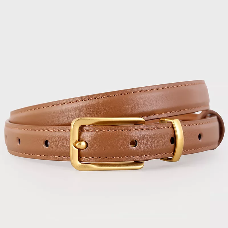Leather Skinny Belt with Golden Buckle, image 5