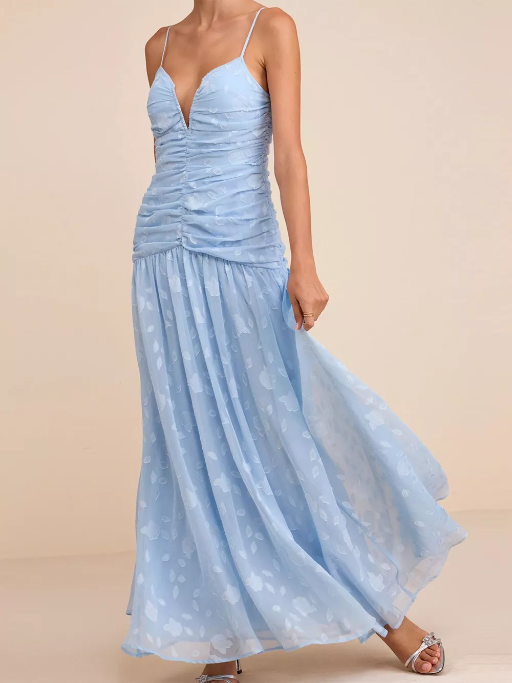 Ruched Spaghetti Strap Maxi Dress, image 4