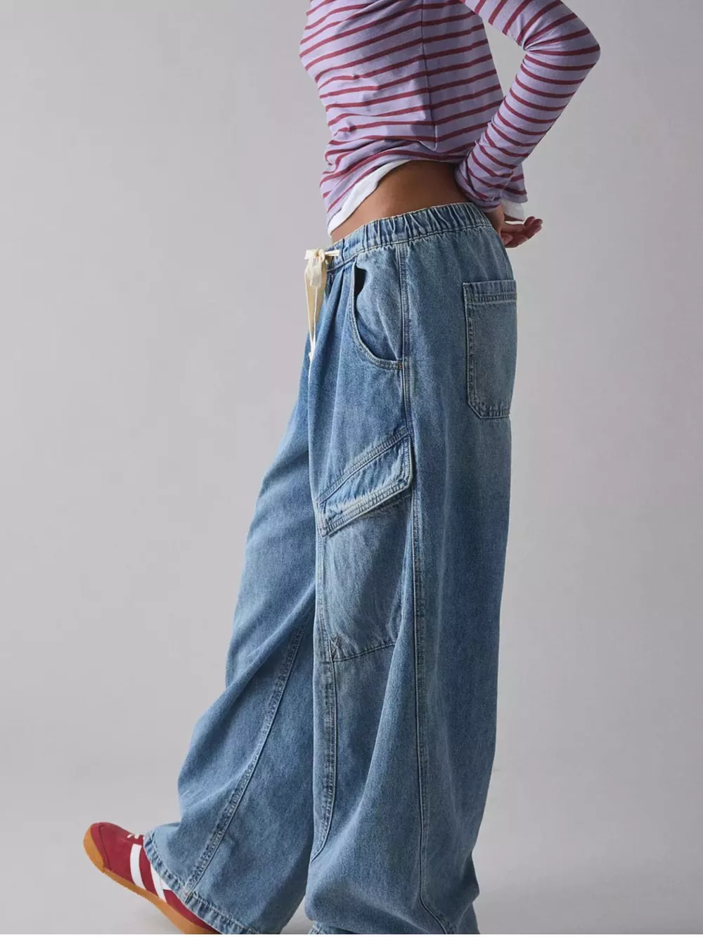 Drawstring Waist Cargo Jeans, image 5