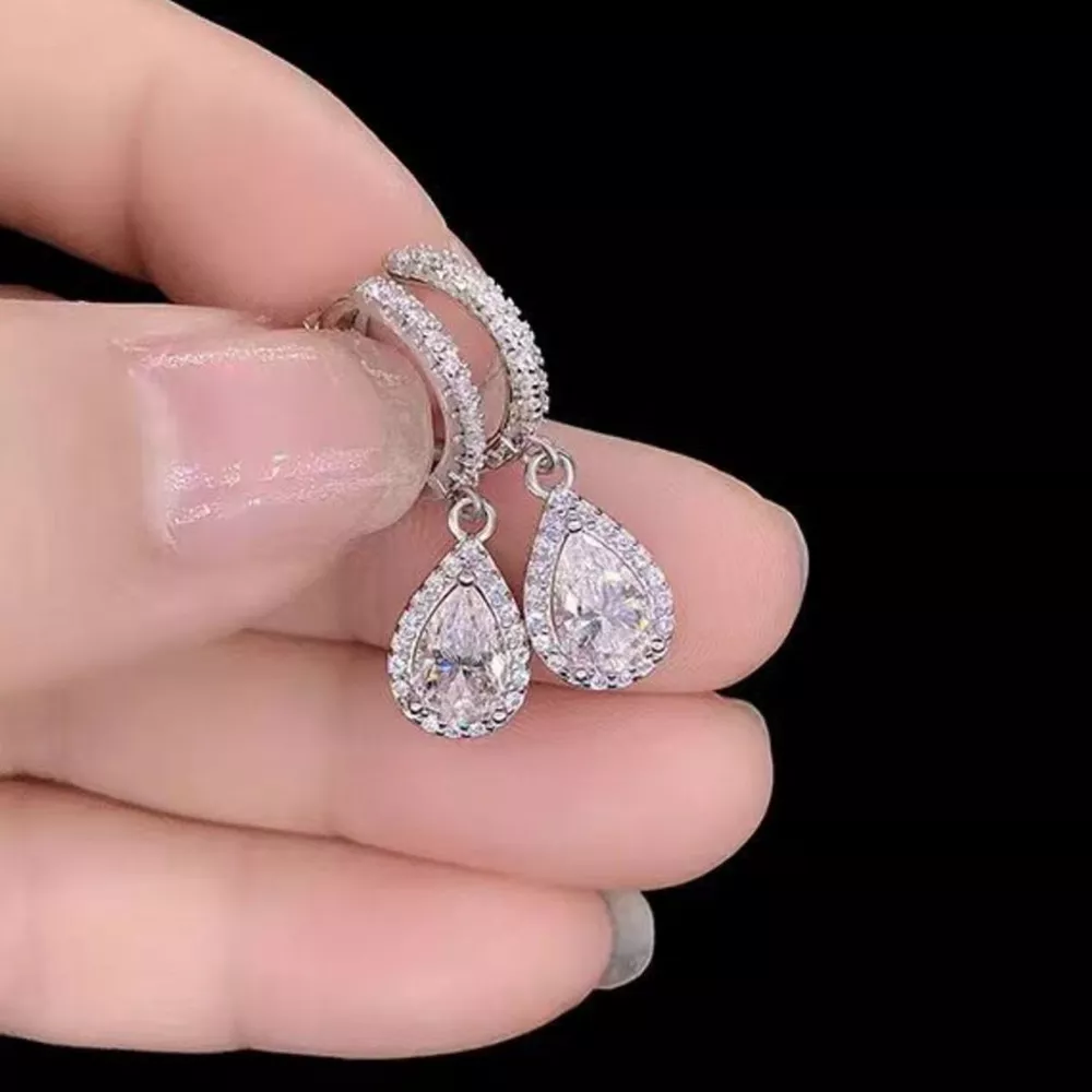 1 Carat 925 Sterling Silver Moissanite Hoop Teardrop Earrings, image 8
