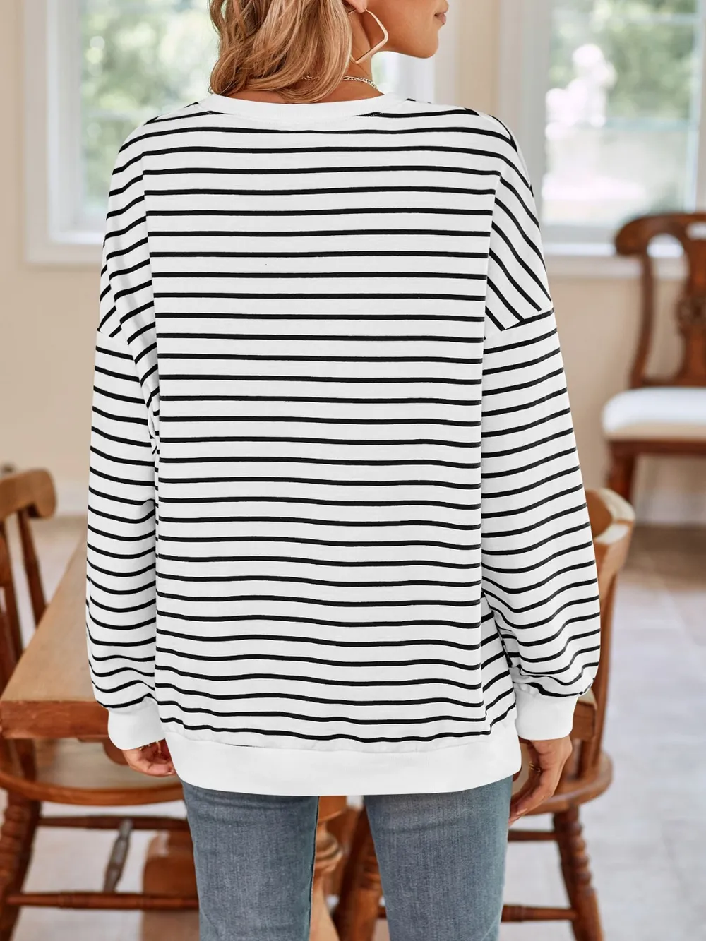 Striped Round Neck Long Sleeve Sweatshirt, image 6