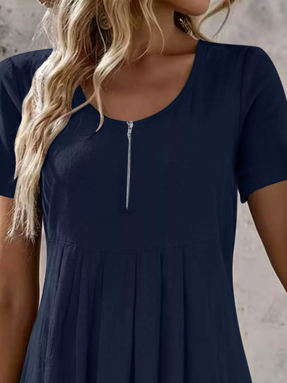 Zipper-Front Short Sleeve A-Line Dress, image 14