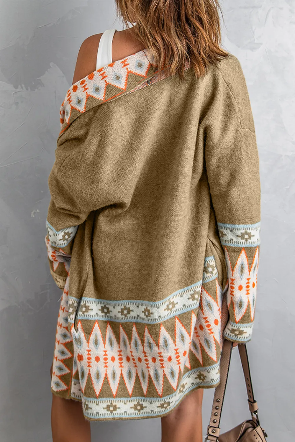 Geometric Open Front Long Sleeve Cardigan, image 6