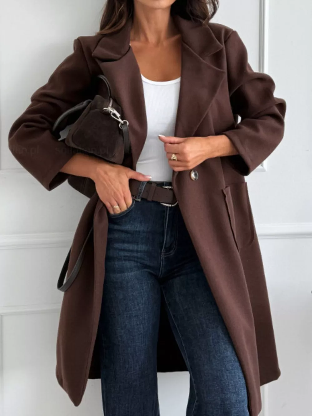 Long-Sleeve Single-Breasted Trench Coat, image 5