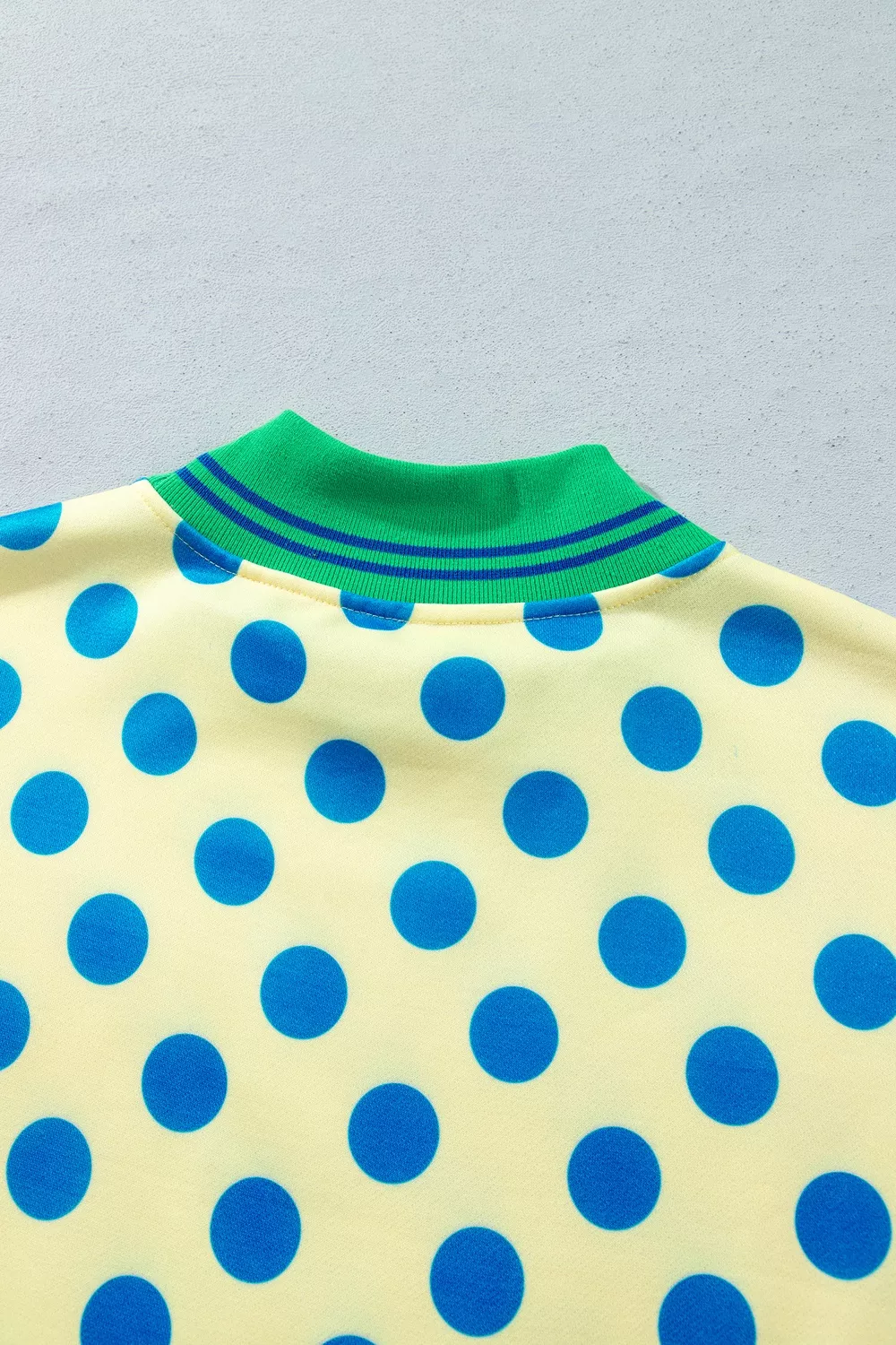 Polka Dot Mock Neck Sweatshirt with Striped Ribbed Trim, image 5