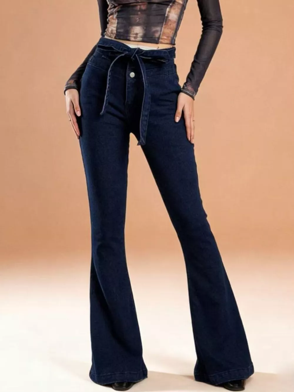 Bow-Tie High-Waisted Flare Jeans, image 12