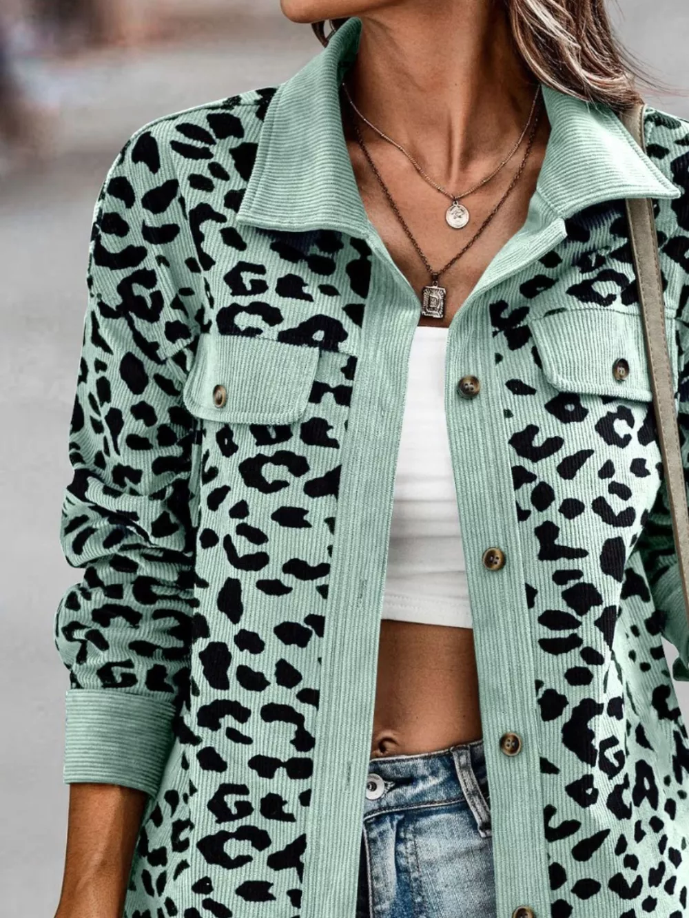 Full Size Leopard Print Button-Down Jacket Plus Size, image 6