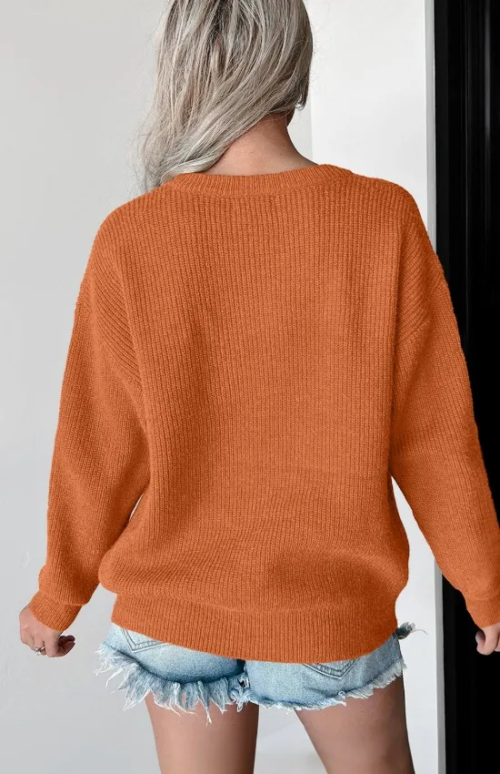 Letter Graphic Round Neck Long Sleeve Sweater, image 3