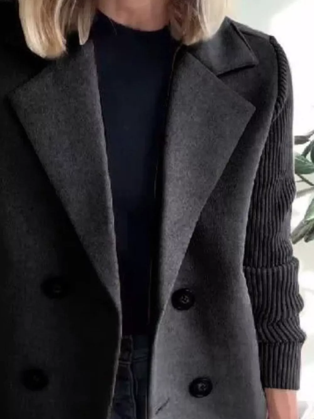Full Size Knit Sleeve Double-Breasted Outerwear Plus Size, image 12