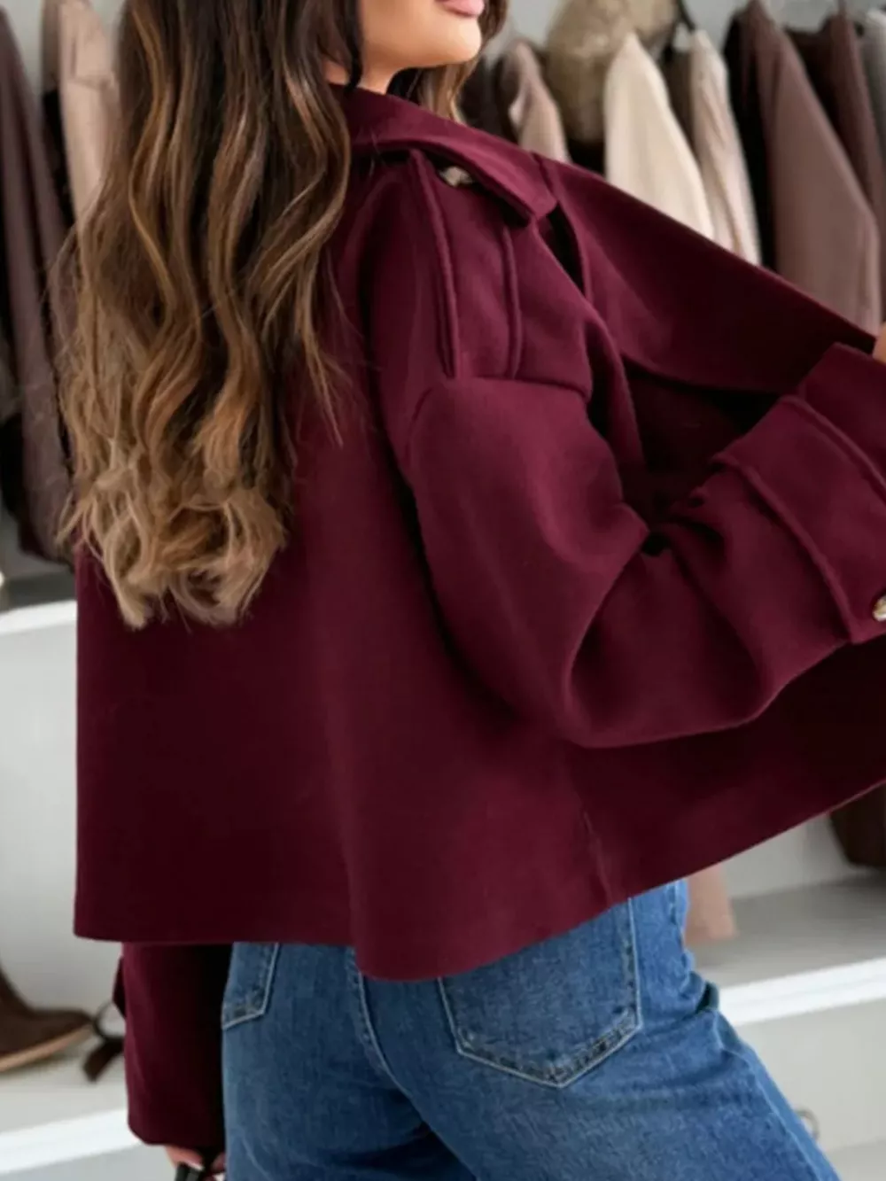 Lapel Collar Dropped Shoulder Jacket, image 6