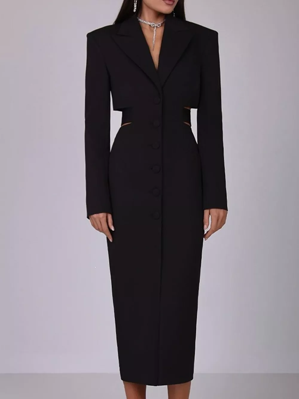 Button-Down Blazer Dress with Cut-out Waist, image 4