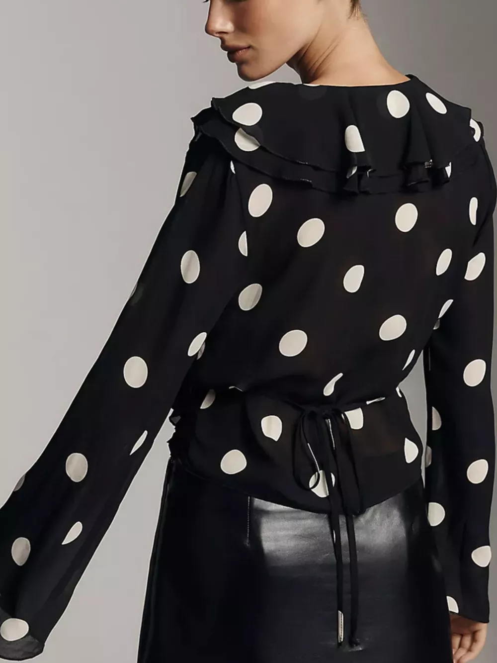 Polka Dot Ruffle V-Neck Blouse, image 3