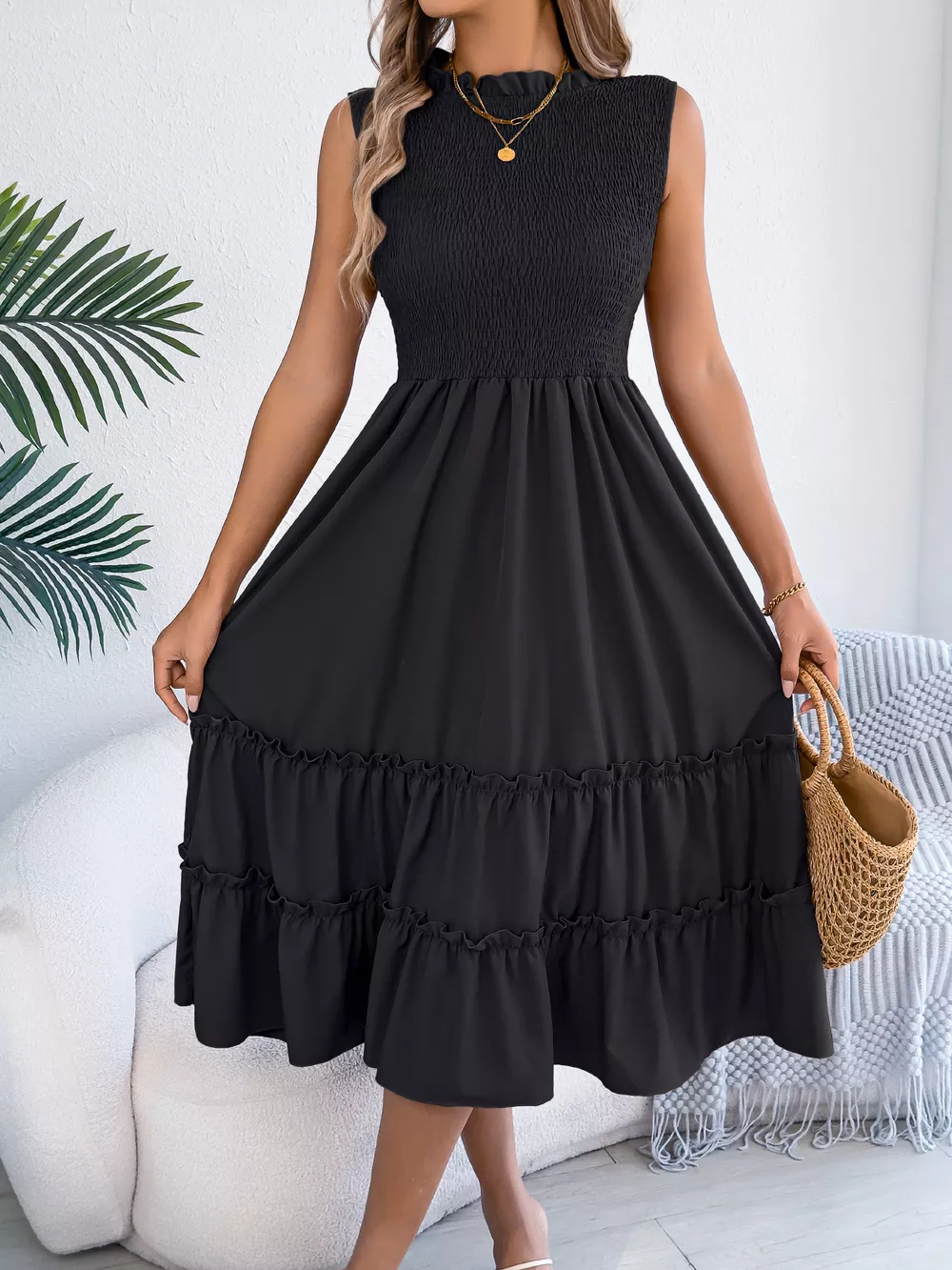Smocked Sleeveless Tiered Dress, image 6