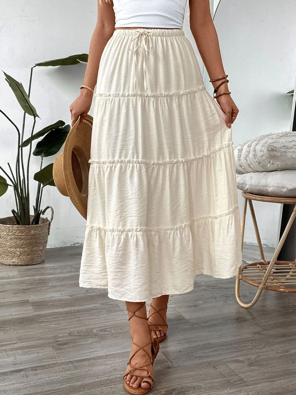 Drawstring Frill Tiered Skirt, image 5
