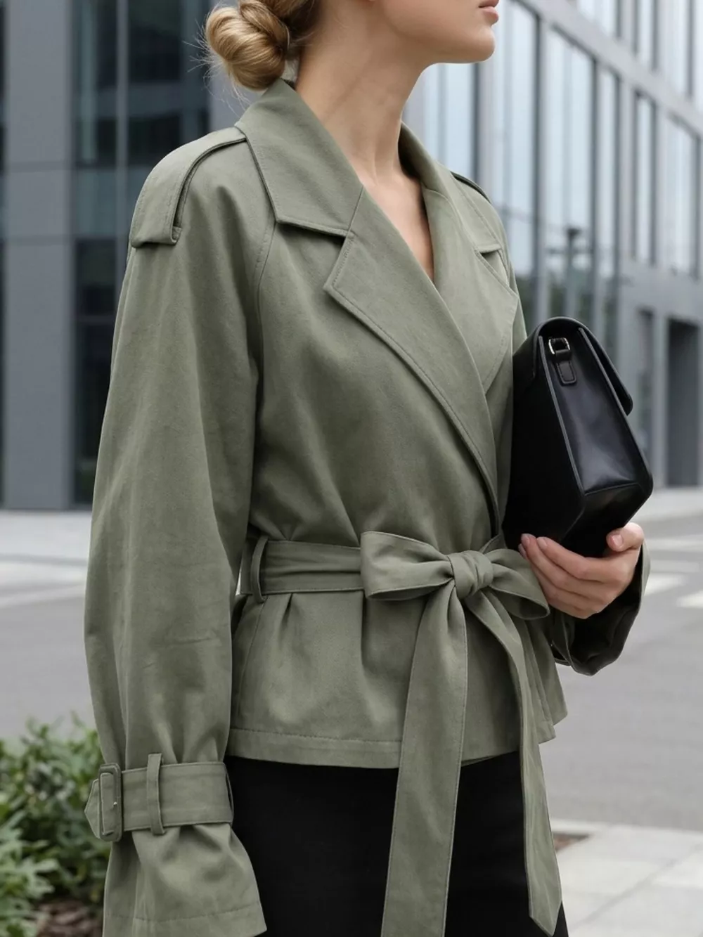Lapel Collar Belted Cropped Trench, image 4