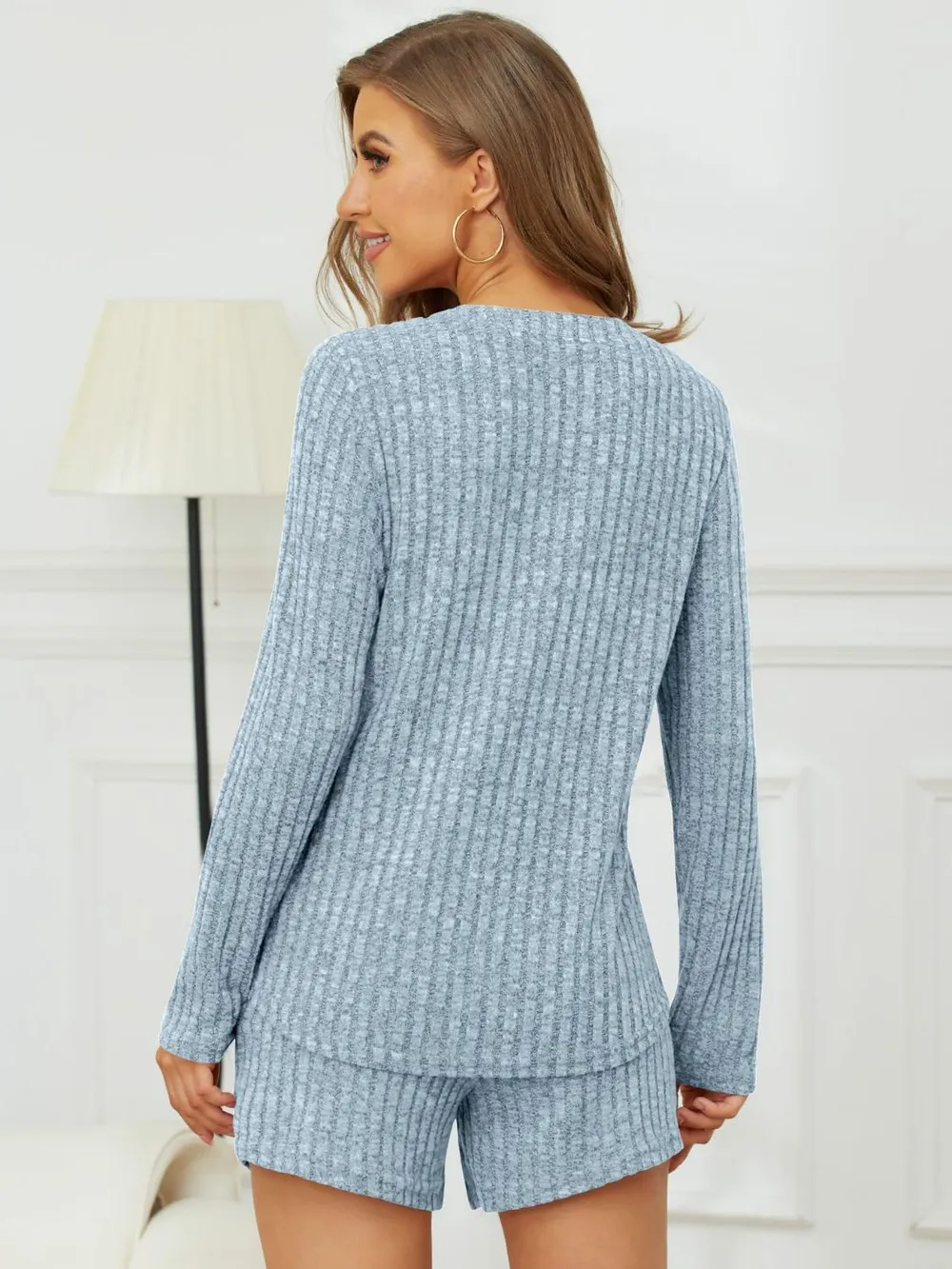 Ribbed Round Neck Top and Shorts Set, image 9