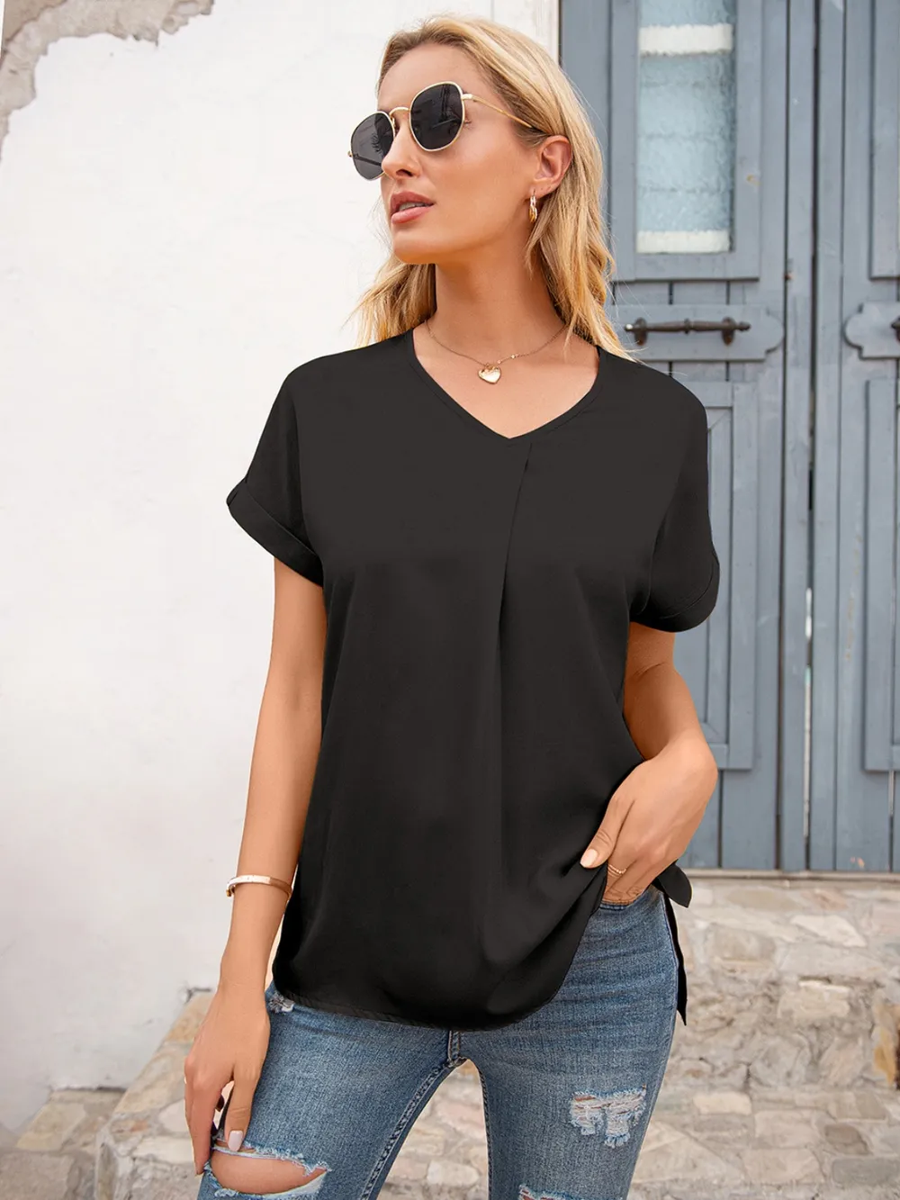 V-Neck Short Sleeve T-Shirt, image 4