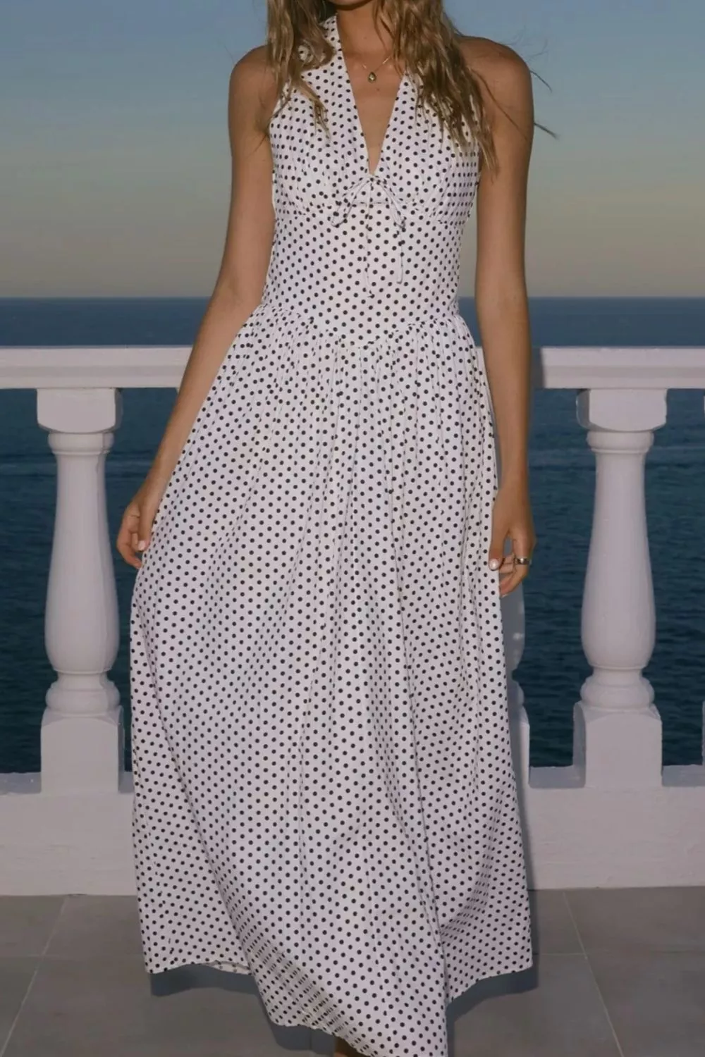 Backless Polka Dot Halter Neck Maxi Dress, image 4