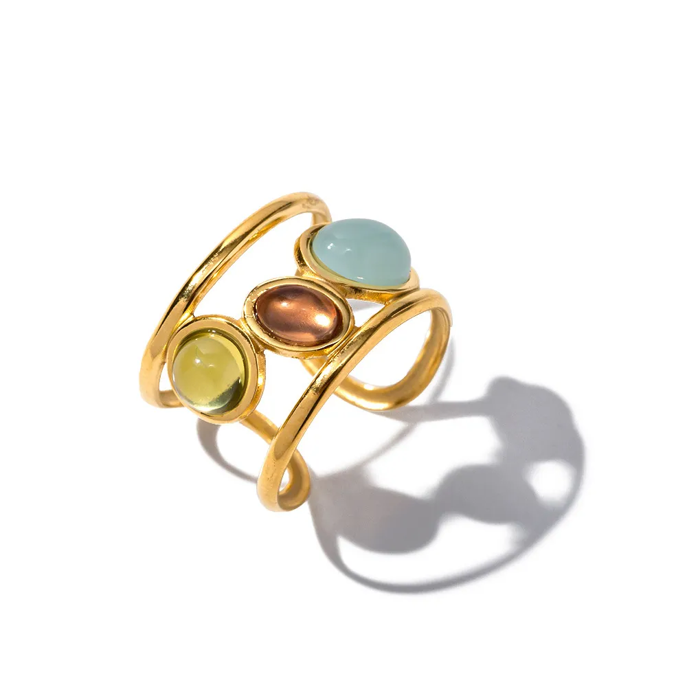 18K Gold-Plated Gemstone Open Cuff Ring, image 3