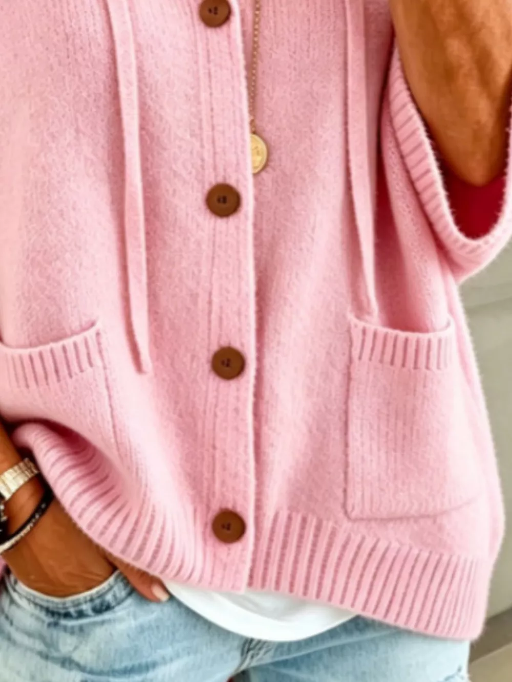 Full Size Casual Hooded Button-Down Knit Cardigan with Pockets Plus Size, image 21