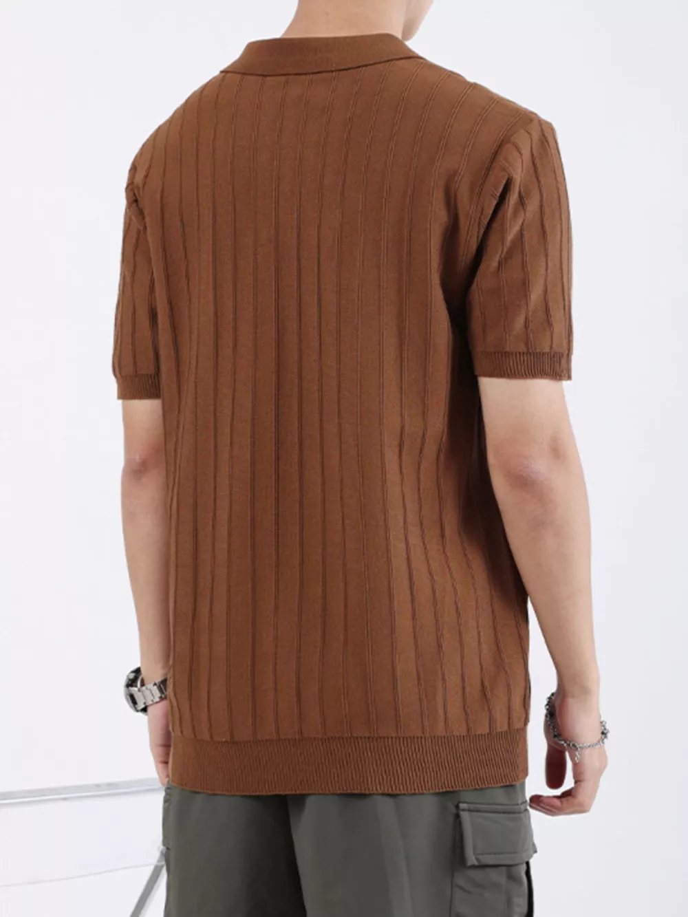 Men's Plus Size Striped Knitted Polo, image 8