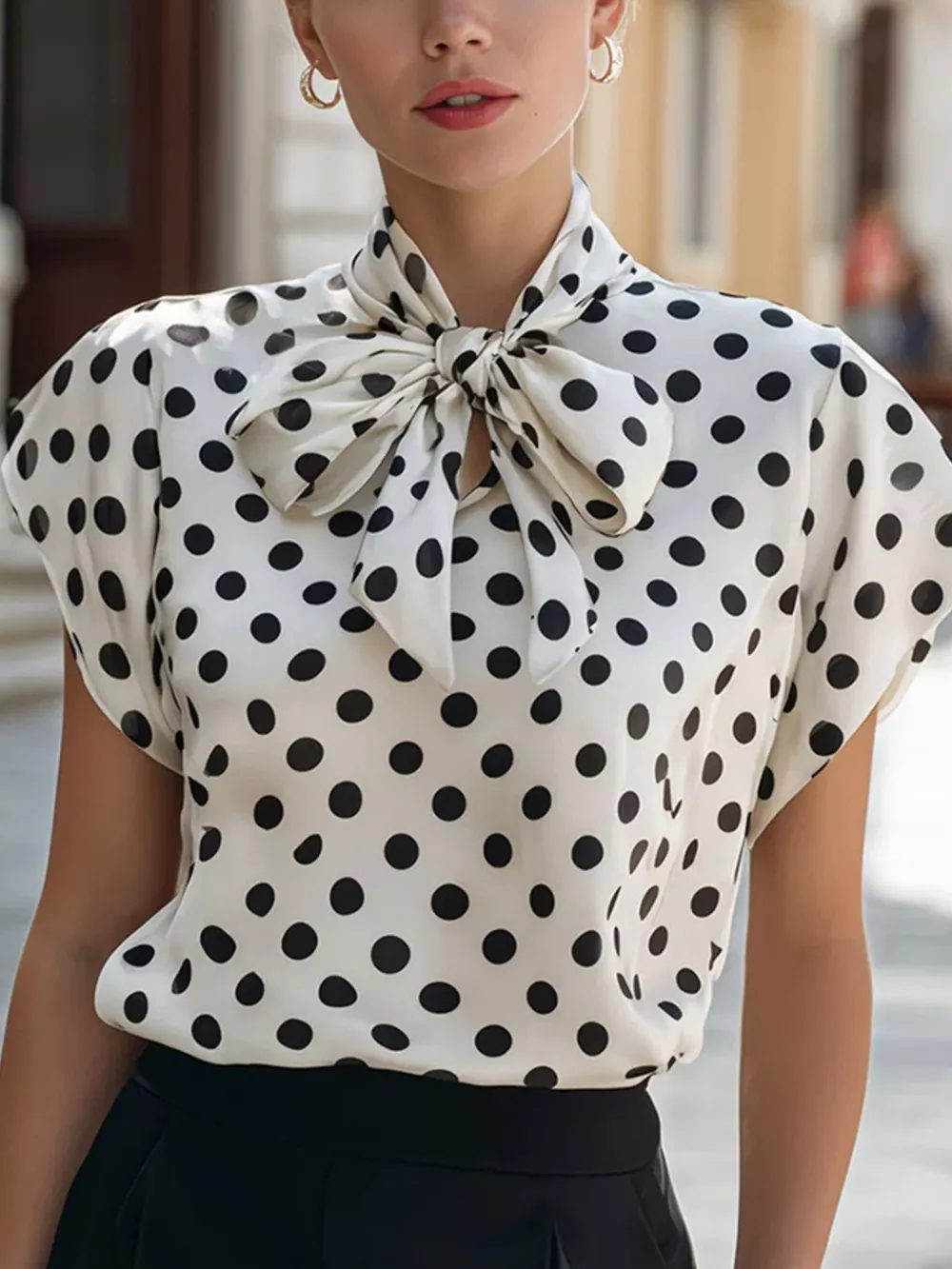 Polka Dot Tie Neck Blouse, image 2