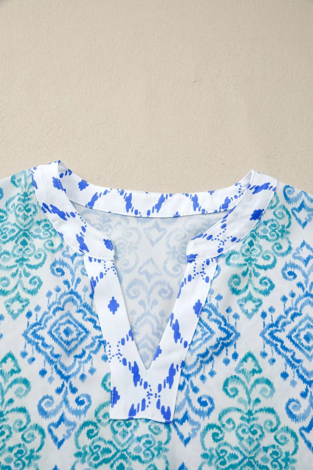 Floral Geometric Patchwork Short Puff Sleeve Babydoll Blouse, image 5
